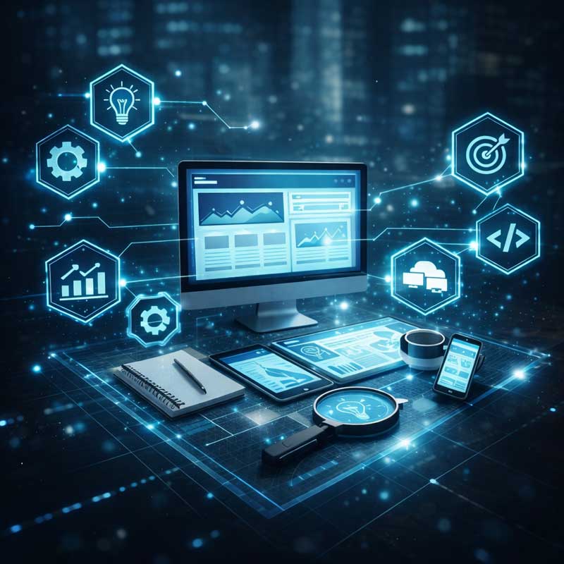 futuristic scene with a computer